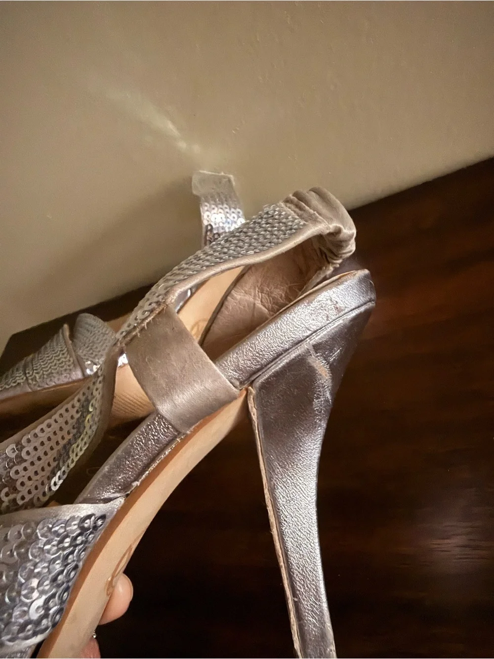 Michael Kors Silver Sequin Strappy High Heels for Women